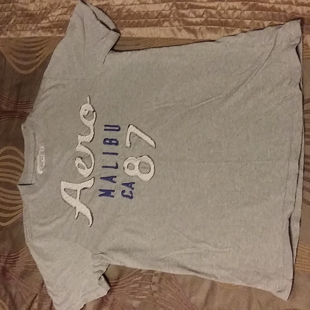 Areopostale Men's Shirt Size Medium Color is grey and white with blue letters